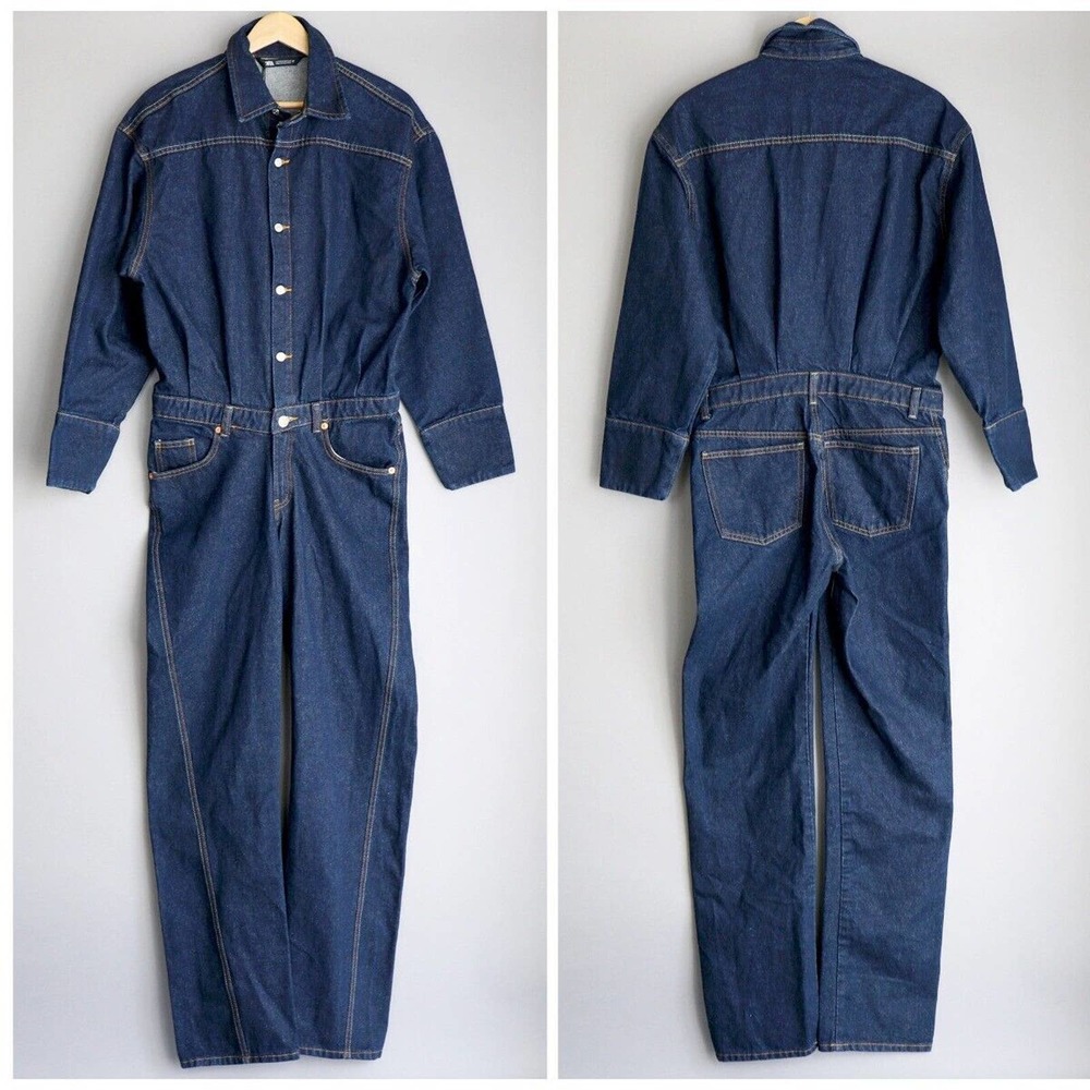Zara Jumpsuit Size Medium- Demin Collared Button Front Long Sleeve